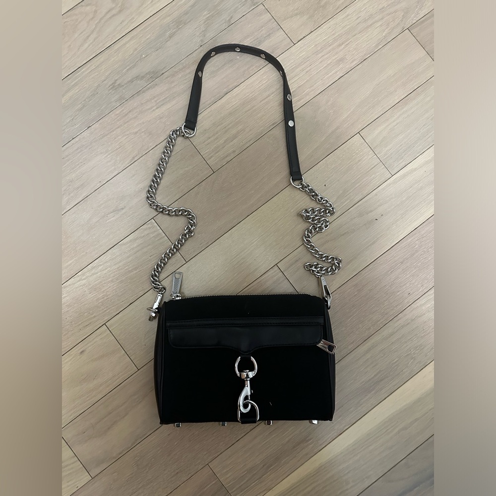 ✨ Rebecca Minkoff Canvas & Leather Crossbody – Black / Silver Hardware ✨